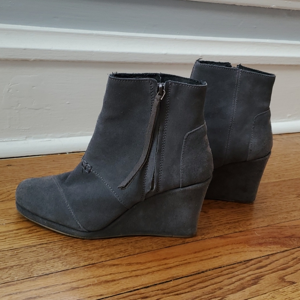 Toms grey zip up Booties wedge